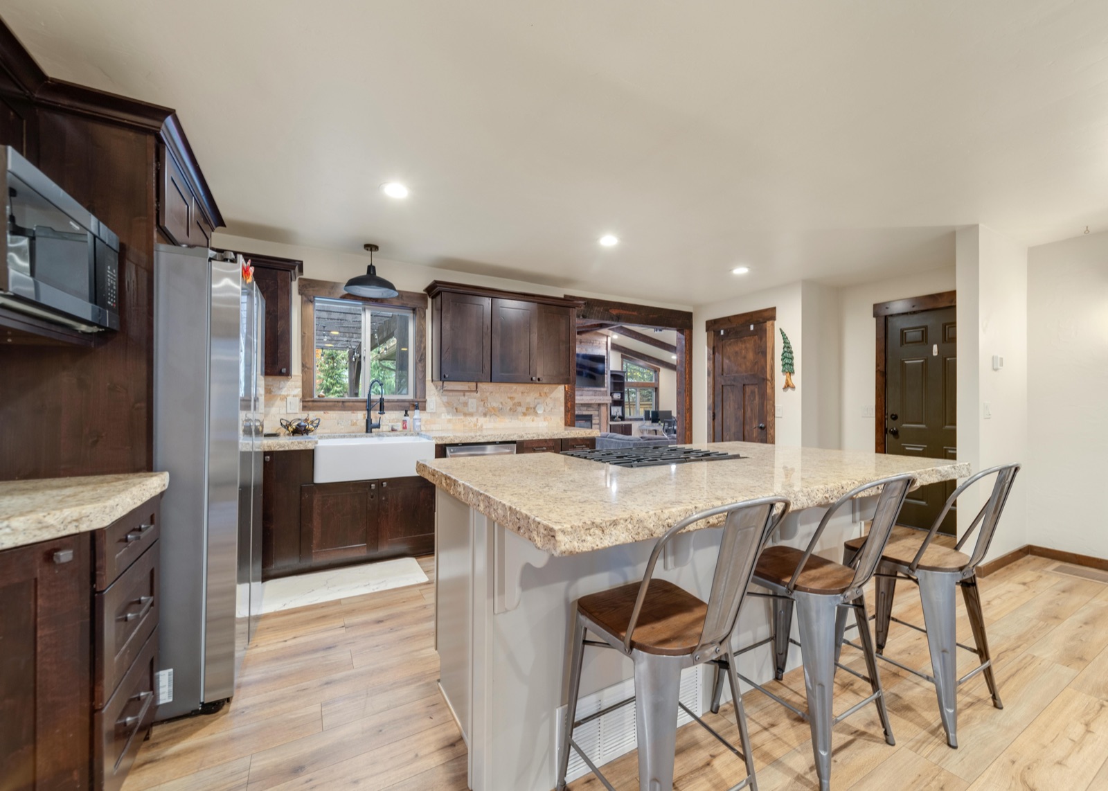 A rustic, freshly cleaned kitchen